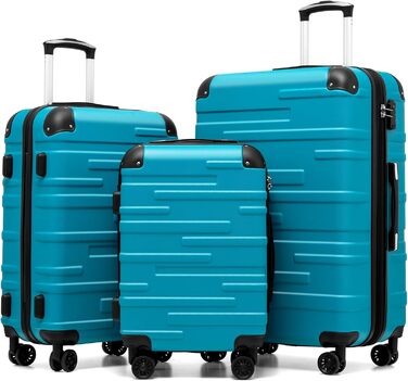 Набір валіз COOLIFE: велика розширювана валіза з ABS, TSA-замком та 4 колесами (тюрквіс-зелений)