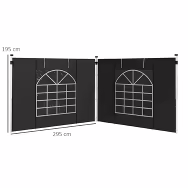 Outsunny 2-Piece Side Panels for Gazebo 3x3/3x6 m, Side Wall with Window and Velcro Closure, Waterproof Side Walls Made of Oxford Fabric, as Wind and Privacy Screen for Party Tent, Black | Aosom