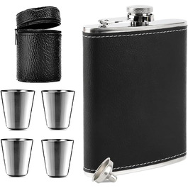 Фляга туристична 8oz з нержавіючої сталі, фляга з воронкою та 4 маленькими чашками, для алкоголю, похідна фляга для пікніків та вечірок (чорна)