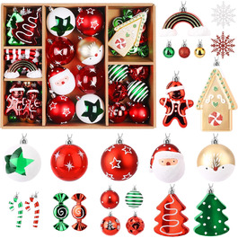 Набір прикрас на ялинку Alupssuc 65 шт. - ялинкові кулі, 4-14 см, пластик, для ялинки, святкування, вечірки, білий, золотий, червоний та зелений