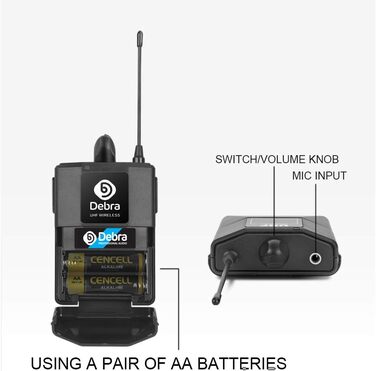 Debra 4-канальний UHF мікрофонний комплект, AU400: ручний, нагрудний, наголовний мікрофон для церкви, караоке, співу (2 ручні + 2 нагрудні мікрофони)