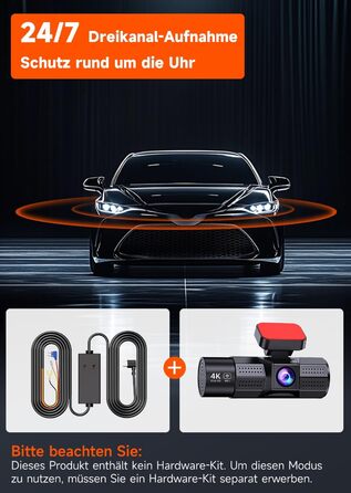 Відеореєстратор E-YEEGER 3-канальний 4K + 1080P + 1080P з Wi-Fi, 32GB карта, нічна зйомка, G-сенсор, паркування - чорний