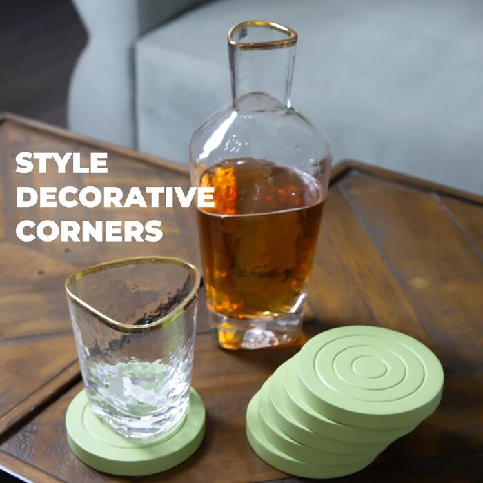 Colorful wooden coasters for drinks, set of 6 for drinking glasses, table protector for all table types, gift set for all occasions, (Pastel Pistachio Shovel, Coasters)