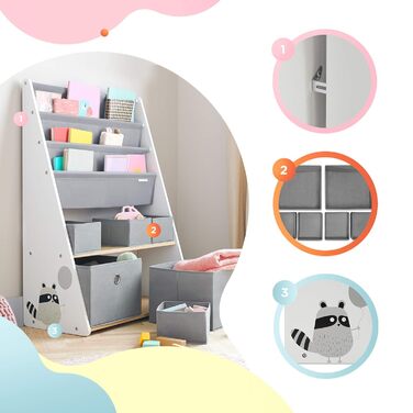 Дитячий органайзер Kinderkraft RACOON для іграшок і книг, компактна біла полиця для зберігання у дитячу кімнату