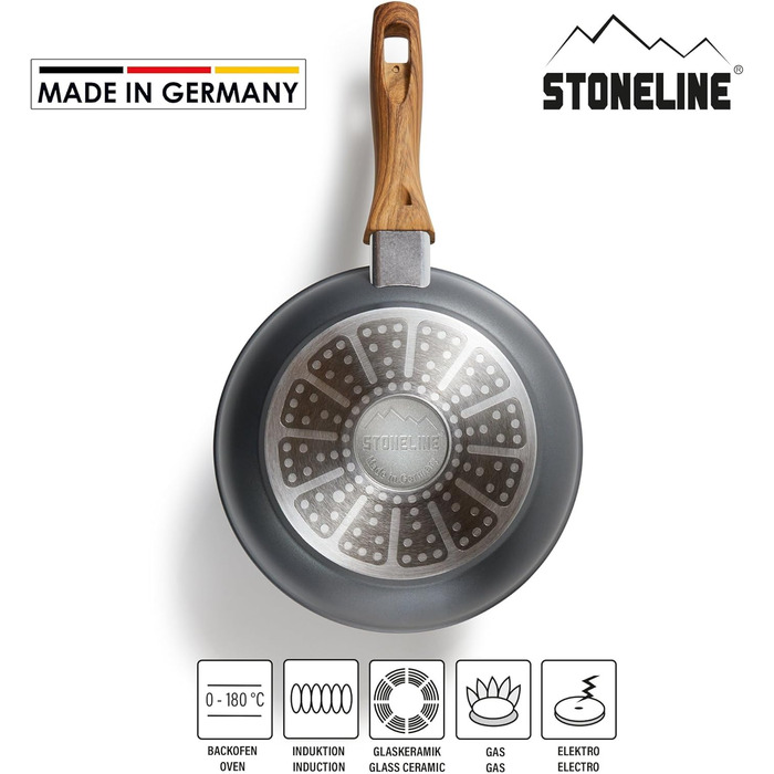 STONELINE Сковорода Back to Nature 28 см, Made in Germany, антипригарне покриття з натуральним каменем, для всіх типів плит (включно з індукцією), смаження без жиру