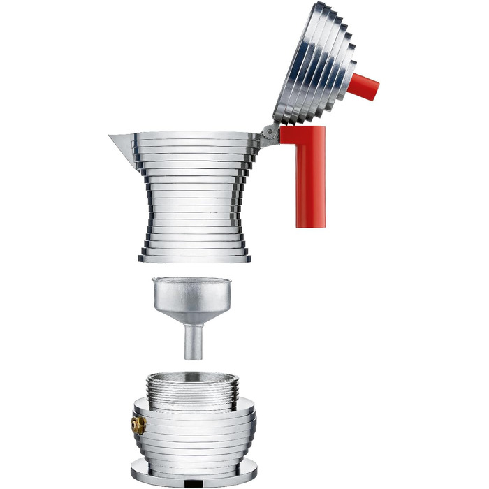 Еспресо-машина Alessi Pulcina MDL02/6 - 6 чашок, литий алюміній, червона