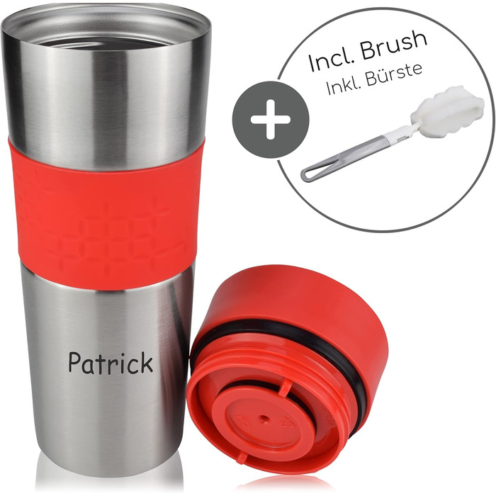 Термокружка Milu 450 мл - ізольована чашка для кави з нержавіючої сталі, 100% захист від протікання, автотермос, термокружка для подорожей (з гравіюванням, червона)