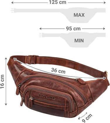 STILORD 'Dublin' чоловіча поясна сумка з натуральної шкіри велика, водонепроникна, захист від крадіжки - XXL, для подорожей, туризму, фестивалів, колір: (Kara - Cognac)