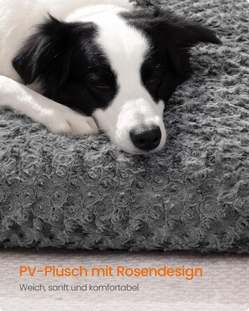 Ліжко для собак Feandrea XL, м'яке, плюшеве, 110 x 73 см, для великих собак, сірий колір, знімний чохол, антиковзаюча поверхня