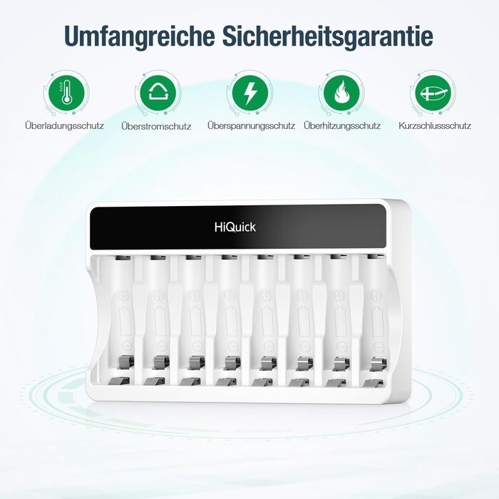 Зарядний пристрій HiQuick для акумуляторів AA та AAA (8 місць) з LCD-дисплеєм + 4 x AA + 4 x AAA, NI-MH/NI-CD, перезаряджувані батарейки