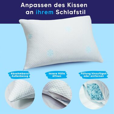 CloudÉtoile Memory Foam Pillow - Height-Adjustable Orthopedic Pillow with Shredded Memory Foam Ergonomic Neck Pillow, Side Sleeper Pillow, Neck Support Pillow (60x40cm)