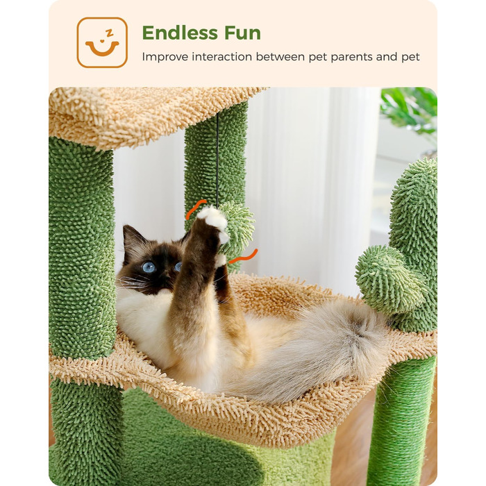 PAWZ Road Котячий кігтеточка з гамаком, котячий тур з сизалю, зелений, 83 см