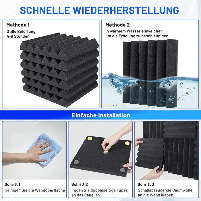 Акустичний поролон для звукоізоляції, панелі шумопоглинаючі 5х30х30 см, висока щільність, набір 50 шт