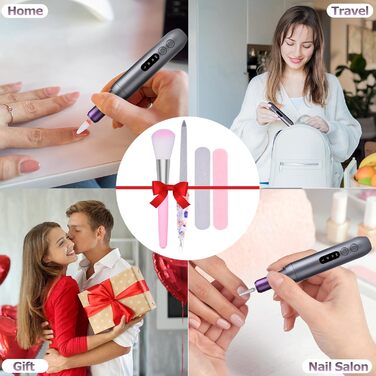 Електричний нагрівач для гелевих нігтів (манікюр/педикюр) з LCD-дисплеєм, 30000 об/хв, 3 швидкості, USB, сірий/фіолетовий