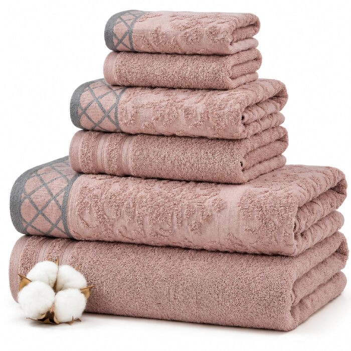 Набір рушників Pacific Coast Textilien Damast Jacquard з бордюром, 100% бавовна, 8 шт, персиковий колір