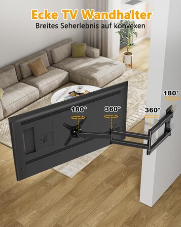 Настінне кріплення для телевізора WHYFONE поворотне 180°, подовжений кронштейн 1036мм, для 13-43