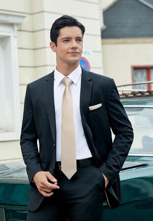 HISDERN Комплект краватки та нагрудного хустинки в клітинку для чоловіків, формальний стиль, класичний, для весілля, бежевий