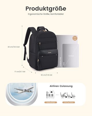 LOVEVOOK Рюкзак для ноутбука, жіночий, 15.6 дюймів, водонепроникний, для роботи, навчання, подорожей, темно-синій