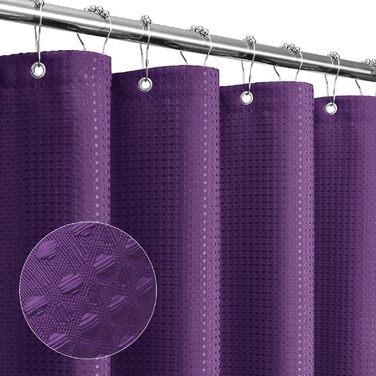 Драпіруваний душовий завіс Gibelle 183x213 см, вафельний візерунок, текстиль, фіолетовий, водонепроникний, для прання в машині