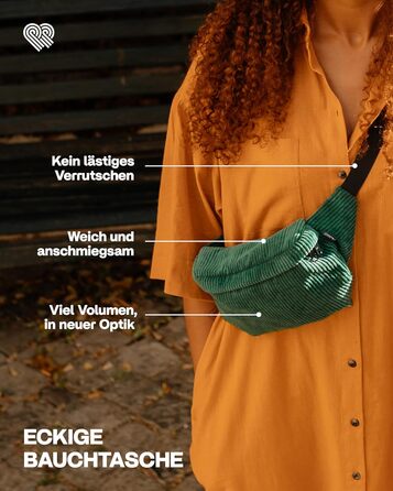 Чоловіча та жіноча поясна сумка PP-Berlin з корду, 3 відділення, ручної роботи, веганська, Made in Germany, для повсякденного використання та відпочинку, можна носити як через плече (зелена)