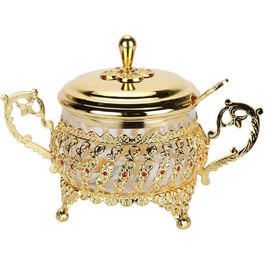 Кашниця для цукру з кришкою та ложкою Kaixinbukaixin, золота, з нержавіючої сталі, для спецій, солі, перцю, цукерок