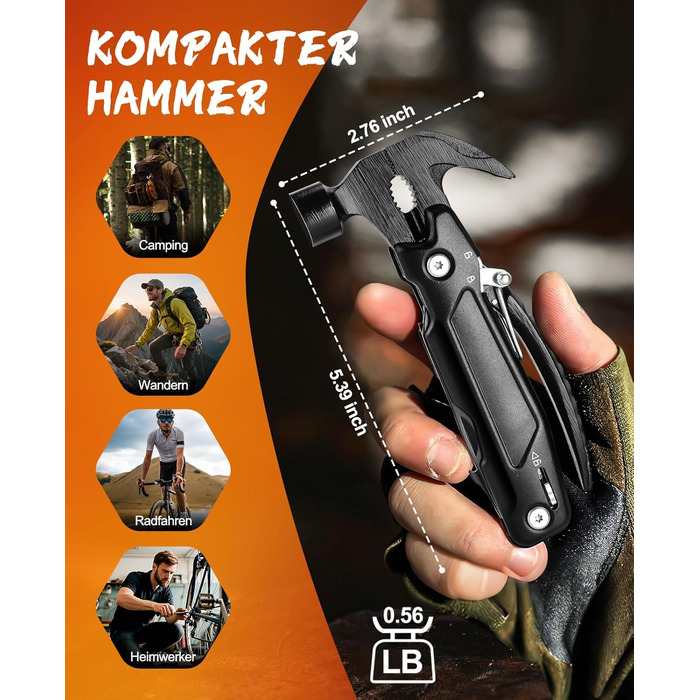 Багатофункціональний молоток-мультитул 14-в-1: плоскогубці, пилка, викрутки та інше. Компактний інструмент для кемпінгу, туризму, виживання, авто-надзвичайних ситуацій. Чудовий подарунок для чоловіків, на День батька для тата