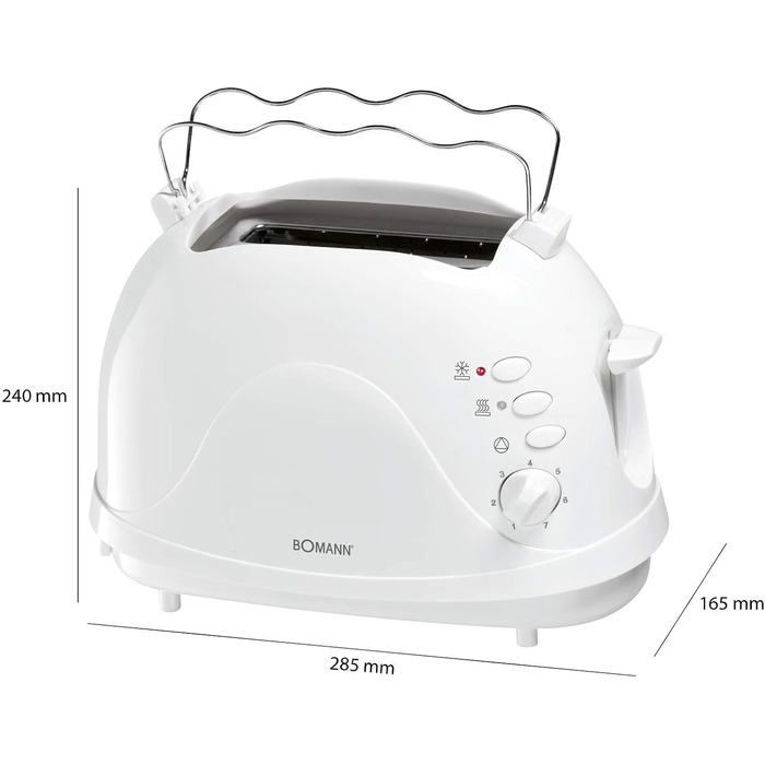 Тостер Bomann TA 6065 CB: 2 відділення, підставка для булок, функція підігріву та розморожування, білий (Модель 2024)