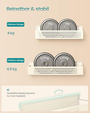 Магнітна полиця для спецій SONGMICS, 4 шт. (2 великі, 2 маленькі), без свердління, для кухні, холодильника, мікрохвильової печі, пральної машини, KCS061B01 (кремово-білий, сталь)