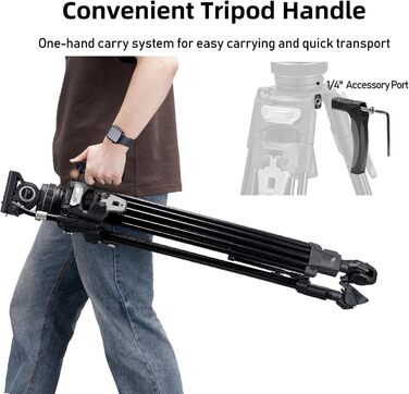 Штатив відео Cayer FA310H з моноподом K10 та рідкосильним кріпленням - швидкозатискачі ніг, швидке регулювання, вантажопідйомність 10 кг, алюміній, 2 швидкознімні пластини, ручка для переноски - для DSLR, бездзеркальних камер, відеокамер