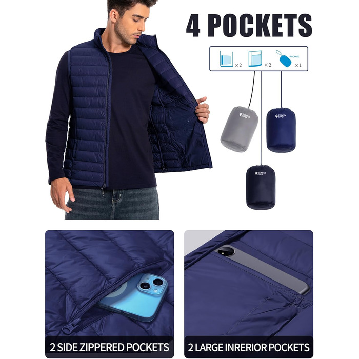 Чоловіча розкішна жилетка Pioneer Camp – водонепроникна, легка, пакується, з підкладкою – для активного відпочинку, повсякденного носіння, роботи, спорту та подорожей (Темно-синій, XL)