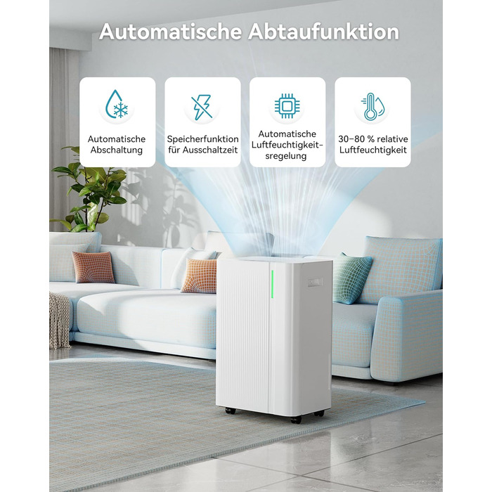 Електричний осушувач повітря EUHOMY 12л/24г, тихий та економічний, з відведенням води, автоматичним розморожуванням, 3 режими, для квартири 25м²/122м³