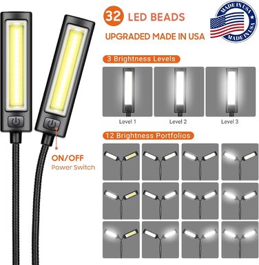 LED лампа для нотного пюльту Cahaya з 3 режимами яскравості, USB-кабель, регульована, сучасний дизайн