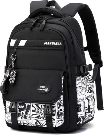 Шкільний рюкзак Tanou для хлопців-підлітків, чорний, з принтом графіті, водонепроникний, 10-18 років