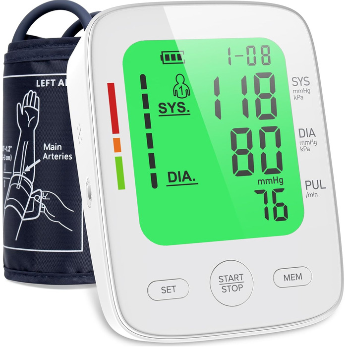 Тонометр на плече для дому | Великий дисплей, визначення аритмії, 2 x 99 пам'ять | 22-42 см