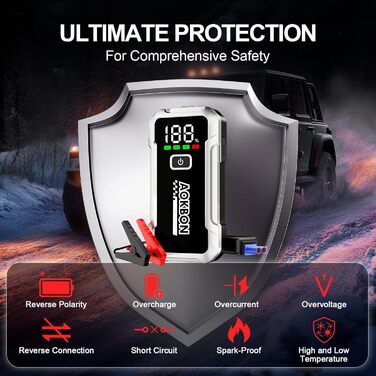 Портативний акумулятор Starthilfe для автомобіля: запуск 12V авто, мотоцикла, вантажівки, SUV з LED-ліхтариком та LCD екраном