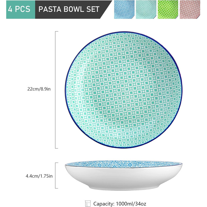 Набір тарілок для супу Vancasso HARUKA, 4 шт, 1000 мл, порцеляна, для пасти, спагеті, салату