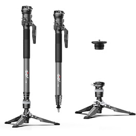 Монопод COMAN M1S з підставкою, 165 см, карбонове волокно, 360° поворотна голова, для камер Sony, Canon, Nikon, DSLR, максимальне навантаження 10 кг