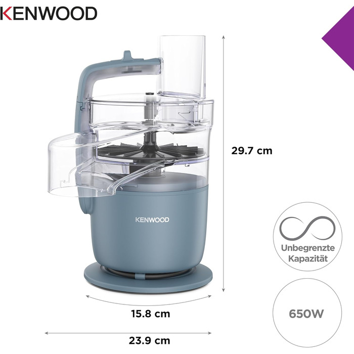 Кухонний комбайн Kenwood MultiPro Go FDP22.130GY: компактний, 650 Вт, 1.3 л, блакитний/сірий