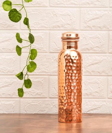 Ayurvedic copper water bottle, leak-proof, pure copper vessel 900ml/30oz, design 9