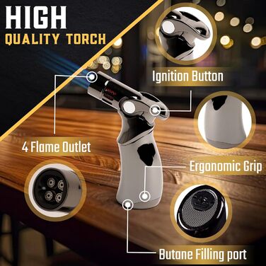 Набір для копчення віскі | Набір для копчення коктейлів | Набір для копчення бурбону | Набір для копчення Old Fashioned з потрійною запальничкою, 6 дерев'яних стружок та дерев'яною коробкою для копчення напоїв | Подарунок для чоловіків (без бутану)