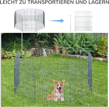 Летворегулятор для собак PawHut - вольєр з 8 панелей, 80 см, для собак, котів, цуценят, срібний (63 x 76 см)