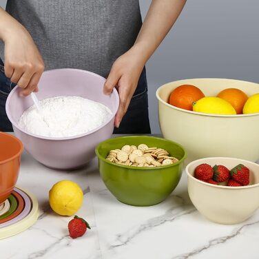 Набір салатниць з кришкою, міски для перемішування з пластику, набір вкладишів для кухні, великий набір місок, сервіровочні тарілки ідеальні для змішування та подачі, BPA-free (Жовтий)