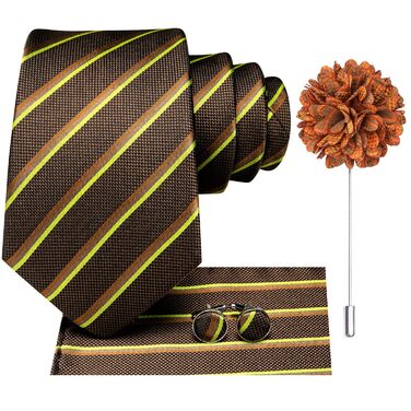 Чоловіча краватка Hi-Tie з краватковою брошюрою та краватковою застібкою (коричневий смугастий)