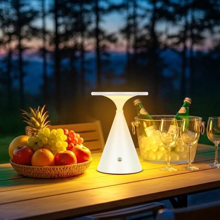 Настільна LED лампа акумуляторна бездротова 2 в 1 (індор/аудор) з димером, сенсорна, 3 кольори, біла (1 шт)