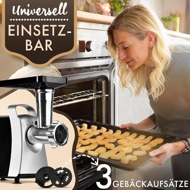 М'ясорубка електрична Bomann® FW 6067 CB Edelstahl (1000W) з насадкою для печива та вареників, 3 металеві диски, функція реверсу, набір для фаршу, нержавіюча сталь, модель 2024
