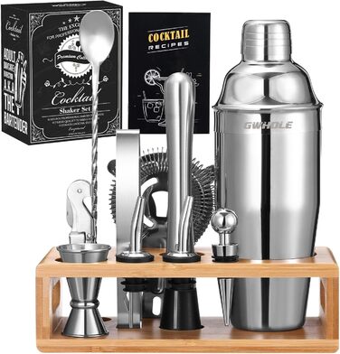 Набір для приготування коктейлів GWHOLE: шейкер, барний аксесуар, рецепти, стійка. Ідеальний подарунок для дому та вечірок