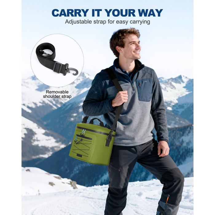 Кühltasche 24L: Водонепроникна сумка-холодильник для пікніка, пляжу, кемпінгу, офісу, транспортування продуктів (армійний зелений)