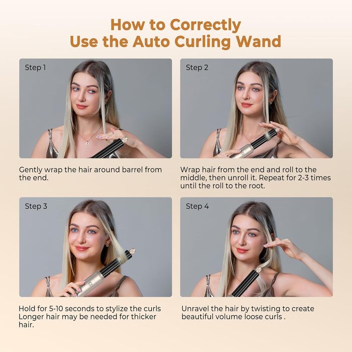 UKLISS Hairstyler 6 в 1 Airbrush: професійний набір для укладки волосся | 1000W | Air Curler, фен-щітка, стайлер для локонів, об'єму та випрямлення | Золотий