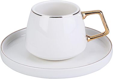 KARACA Saturn Gold Turkish Coffee Cups, Cappuccino Cups Set for 6 People, 12-Piece, White Gold, 6 Espresso Cups and 6 Saucers, Cappuccino Cups, Porcelain, Coffee Set