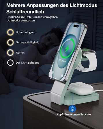 3-в-1 Станція Бездротової Зарядки з Індукцією для iPhone, Apple Watch та AirPods (Білий/Зелений)